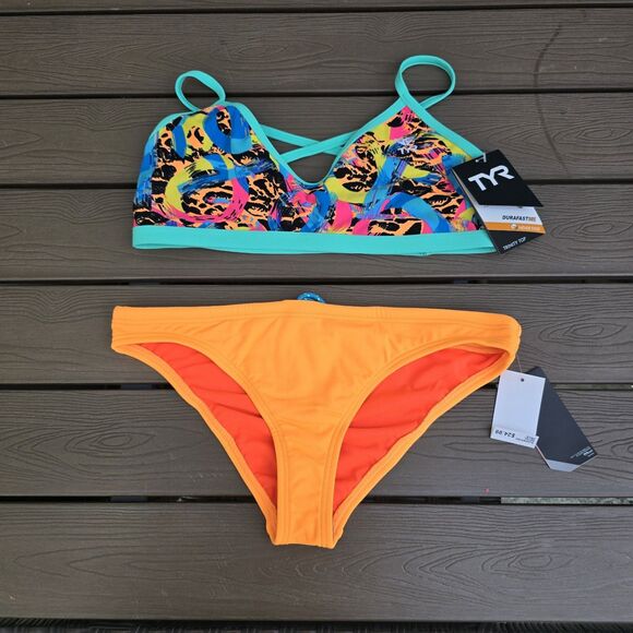 TYR Women's Mix & Match Orange/multicolor Bikini Set Size L (10/12) New - Picture 4 of 8